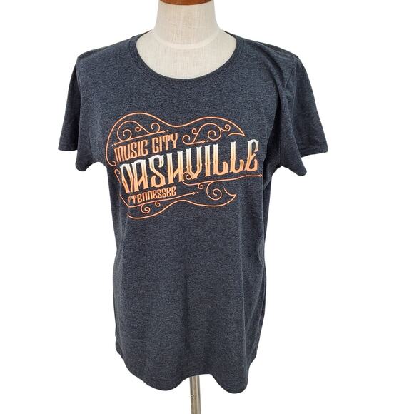 Nashville Tennessee Women's XL Swirls Guitar T-Shirt Charcoal Gray New - Picture 1 of 5